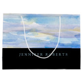 青と白の水彩筆跡パターン ラージペーパーバッグ (裏面)