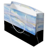 青と白の水彩筆跡パターン ラージペーパーバッグ (裏面アングル)