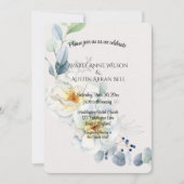 青と白の水彩花のウェディング 招待状 (正面)