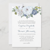 青と白の水彩花のエレガントな結婚式 招待状 (正面)