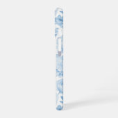 青と白の水彩花柄 iPhone 16ケース (左側面)