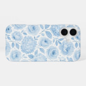 青と白の水彩花柄 iPhone 16ケース (裏面横)