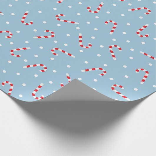 青と白の水玉模様とキャンディーケーン ラッピングペーパー (角)