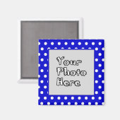 青と白の水玉模様のフォトフレーム マグネット (正面/裏面)