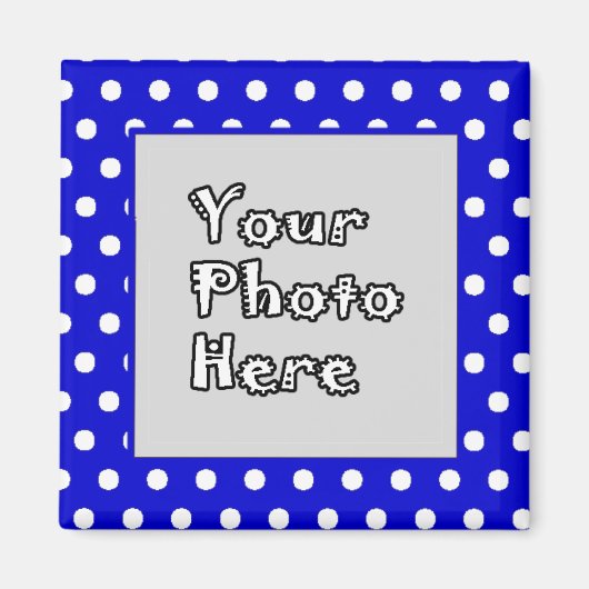 青と白の水玉模様のフォトフレーム マグネット (正面)