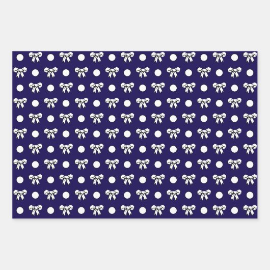 青と白の水玉模様の花のコラージュ ラッピングペーパーシート (正面)