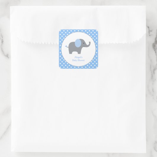 青と白の水玉模様ゾウ赤ちゃんシャワーsqu スクエアシール (バッグ)