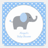 青と白の水玉模様ゾウ赤ちゃんシャワーsqu スクエアシール (正面)