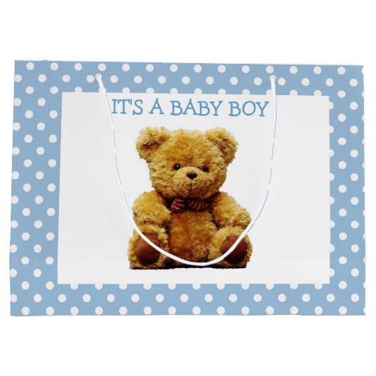 青と白の水玉模様テディベア  ラージペーパーバッグ (裏面)