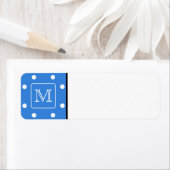 青と白の水玉模様パターンのモノグラム。カスタム. ラベル (インサイチュ)