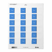 青と白の水玉模様パターンのモノグラム。カスタム. ラベル (フルシート)