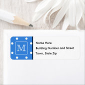 青と白の水玉模様パターンのモノグラム。カスタム. ラベル (インサイチュ)