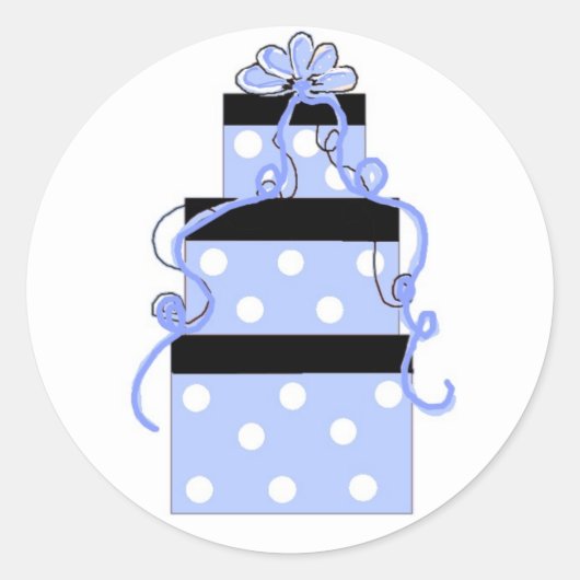 青と白の水玉模様パッケージ ラウンドシール (正面)