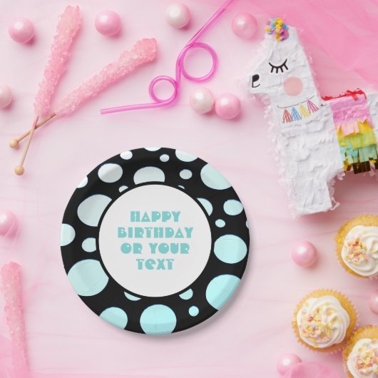 青と白の水玉模様レトロモダンおもしろい ペーパープレート (パーティー)