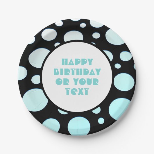 青と白の水玉模様レトロモダンおもしろい ペーパープレート (正面)