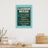 青と白の水玉模様教室の規則 ポスター (キッチン)