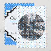 青と白の水玉、女性らしいバイエルン風 招待状 (正面/裏面)