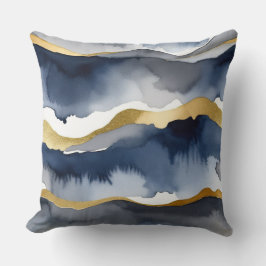 青と白の水色と金ゴールドアクセント クッション