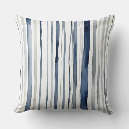 青と白の水色のストライプ クッション (正面)