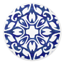 青と白の水色のタイルのパタスペインのーン セラミックノブ