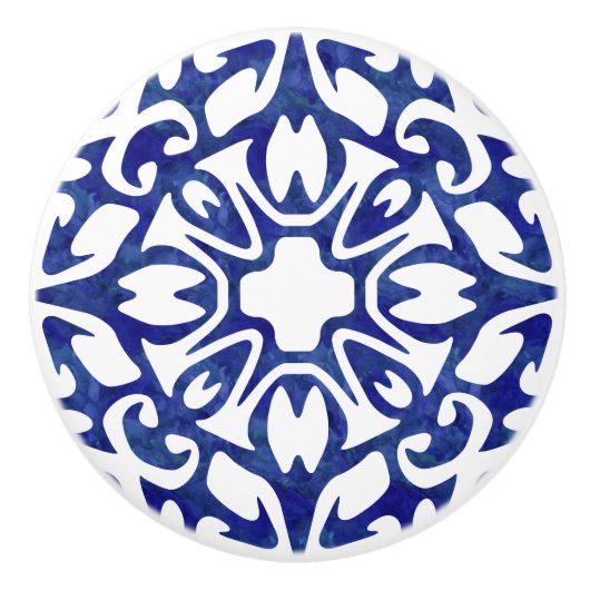 青と白の水色のタイルのパタスペインのーン セラミックノブ (正面)