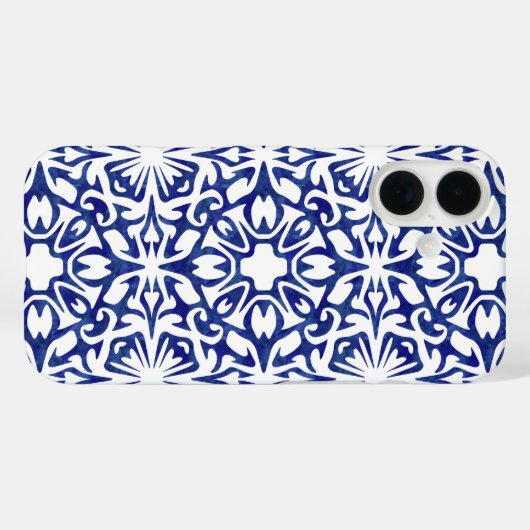 青と白の水色のタイルのパタスペインのーン Case-Mate iPhoneケース (裏面 (横))