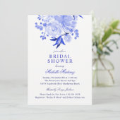 青と白の水色のフローラブライダルシャワー 招待状 (スタンド正面)