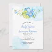 青と白の水色のフローラブライダルシャワー 招待状 (正面)