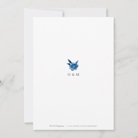 青と白の水色のフローラリハーサルディナー 招待状 (裏面)