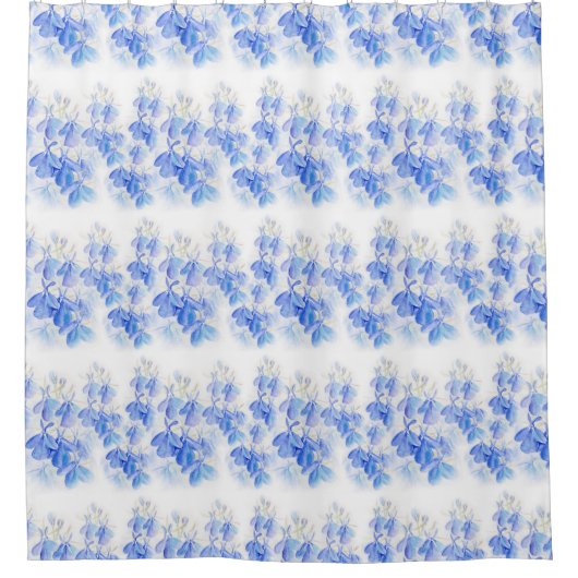 青と白の水色のフローラロベリア シャワーカーテン (正面)