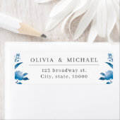 青と白の水色のフローラ差出人住所 ラベル (インサイチュ)