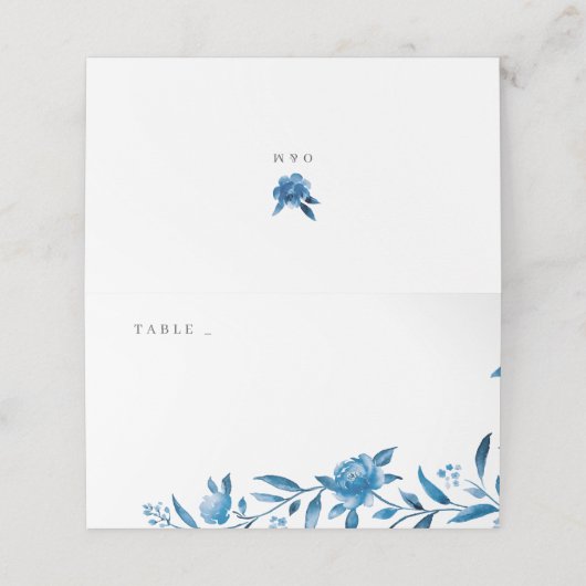 青と白の水色のフローラ結婚の座席表 プレイスカード (外部開封)