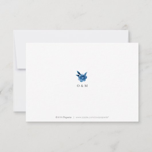 青と白の水色のフローラ結婚の感謝していあなた サンキューカード (裏面)