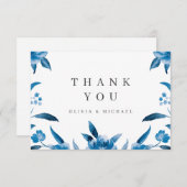青と白の水色のフローラ結婚の感謝していあなた サンキューカード (正面/裏面)