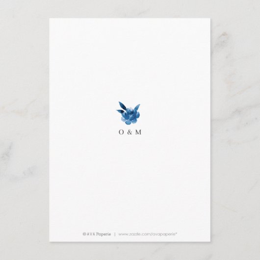 青と白の水色のフローラ結婚の詳細 エンクロージャーカード (裏面)