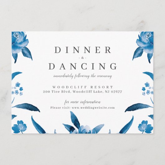 青と白の水色のフローラ結婚式 エンクロージャーカード (正面)