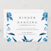 青と白の水色のフローラ結婚式 エンクロージャーカード (正面/裏面)