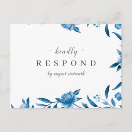 青と白の水色のフローラ結婚式RSVP インビテーションポストカード