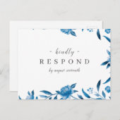 青と白の水色のフローラ結婚式RSVP インビテーションポストカード (正面/裏面)
