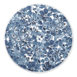 青と白の水色のフローラ蝶エレガント セラミックノブ