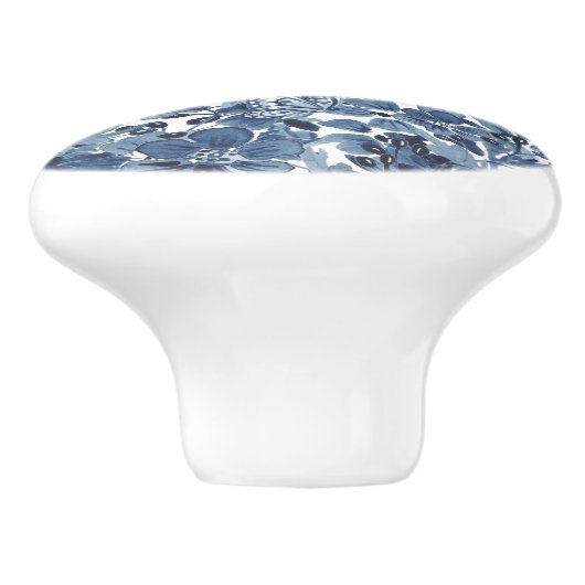 青と白の水色のフローラ蝶エレガント セラミックノブ (側面)