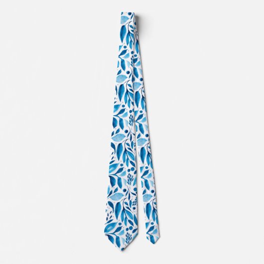 青と白の水色の植物 ネクタイ (正面)