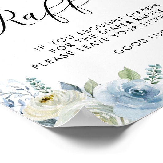 青と白の水色の花おむつラッフル ポスター (角)