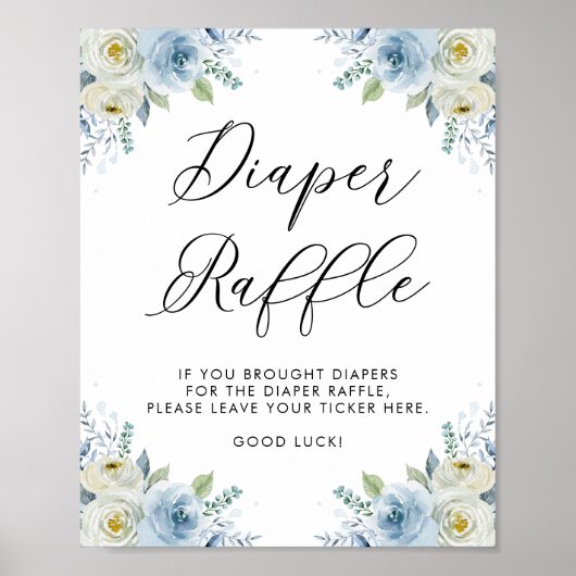 青と白の水色の花おむつラッフル ポスター (正面)