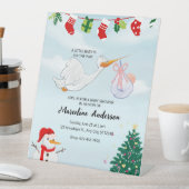 青と白の水色クリスマスベビーシャワー 台座サイン (インサイチュ)