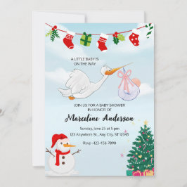 青と白の水色クリスマスベビーシャワー 招待状