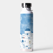 青と白の水色サントリーニギリシャモノグラム ウォーターボトル (左面)