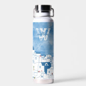 青と白の水色サントリーニギリシャモノグラム ウォーターボトル (背面)
