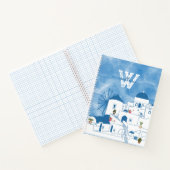 青と白の水色サントリーニギリシャモノグラム ノートブック (内部)
