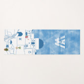 青と白の水色サントリーニギリシャモノグラム ヨガマット (正面(横))